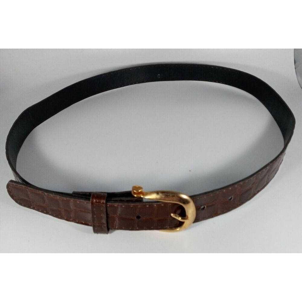Alligator Style Belt 35" Long Faux Patent Leather 1” Brown Size 10 Excellent